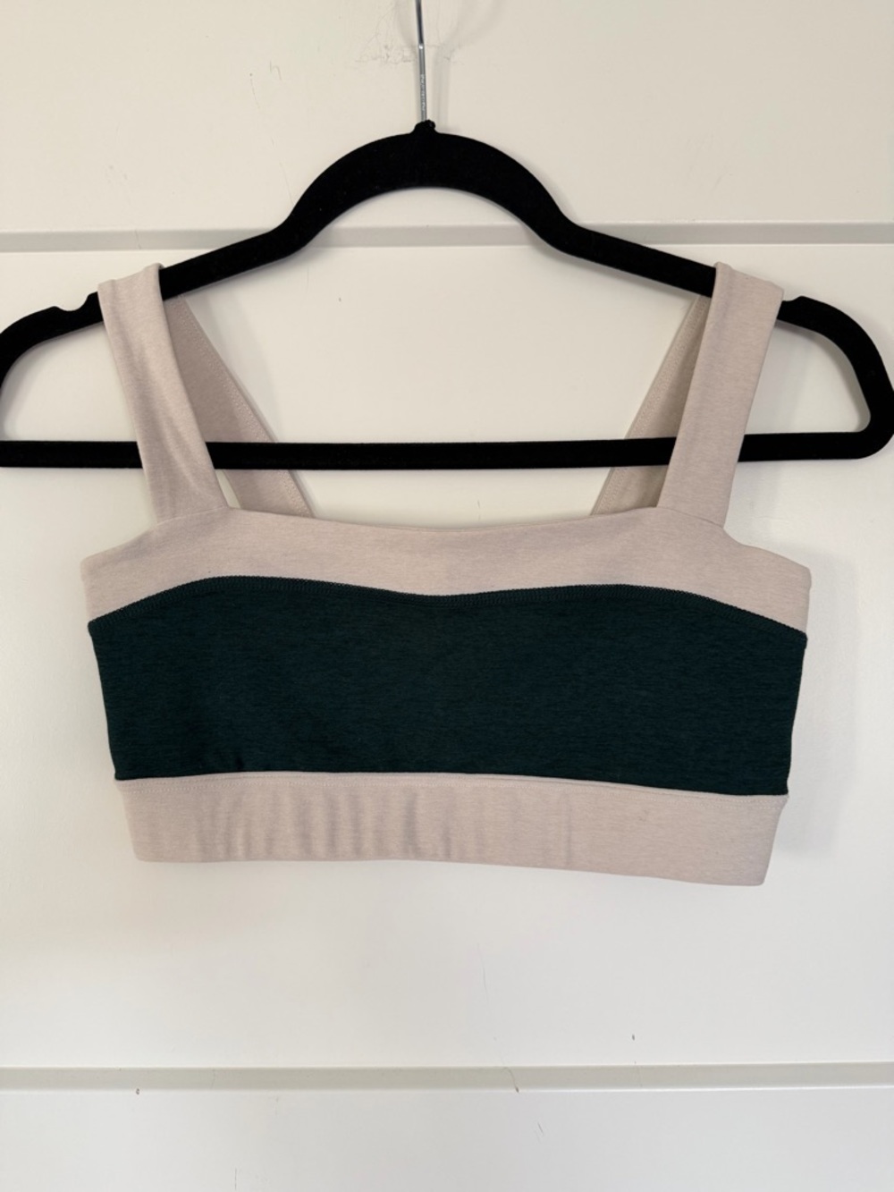 Beyond Yoga Colorblock Sports Bra in Beige and Dark Green